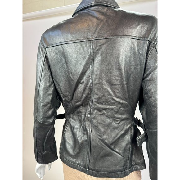 Laura Leigh Vintage Leather Biker Jacket Size Large Black Zip Front and Pockets - Picture 4 of 16
